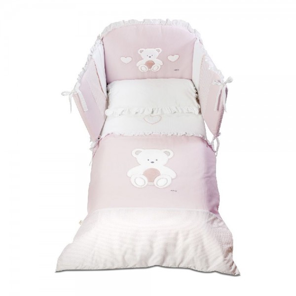 Бебешко спално бельо с обиколник Peluche 70/130 бяло и розово