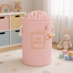 Практичен кръгъл детски кош за играчки в розово