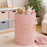 Практичен кръгъл детски кош за играчки в розово