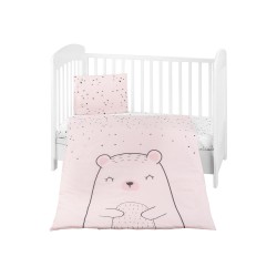 Бебешки спален комплект от памук ранфорс Bear with me, 5 части – 100x150 см, Pink