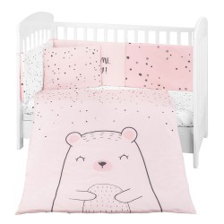 Бебешко спално бельо от памук ранфорс Bear with me с обиколник, 6 части – 70x140 см, Pink