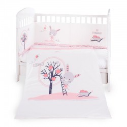 Бебешко спално бельо от памук ранфорс Pink Bunny с обиколник, 2 части – 70x140 см