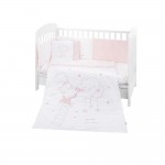 Бебешко спално бельо от памук ранфорс Hippo Dreams с обиколник, 6 части – 70x140 см, Pink