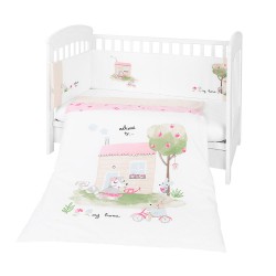 Бебешко спално бельо от памук ранфорс My Home с обиколник, 3 части – 60x120 см, Pink