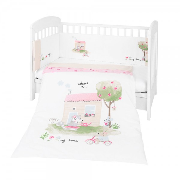 Бебешко спално бельо от памук ранфорс My Home с обиколник, 3 части – 60x120 см, Pink