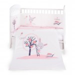 Бебешко спално бельо от памук ранфорс Pink Bunny с обиколник, 2 части – 70x140 см