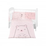 Бебешко спално бельо от ранфорс с обиколник и олекотена завивка Bear with me, 6 части – 60х120 см, Pink