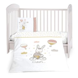 Бебешко спално бельо от ранфорс с олекотена завивка Rabbits in Love, 5 части – 60х120 см