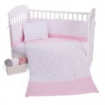 Бебешко спално бельо от памучно трико с олекотена завивка Pink Flowers, 5 части – 60х120 см