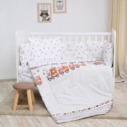 Бебешко спално бельо от ранфорс с обиколник Lili, 5 части – 70х140 см Сиво влакче