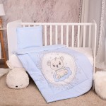Бебешко спално бельо от ранфорс с плик, калъфка и долен чаршаф Cosy, 3 части – 100х150 см Синьо с мече