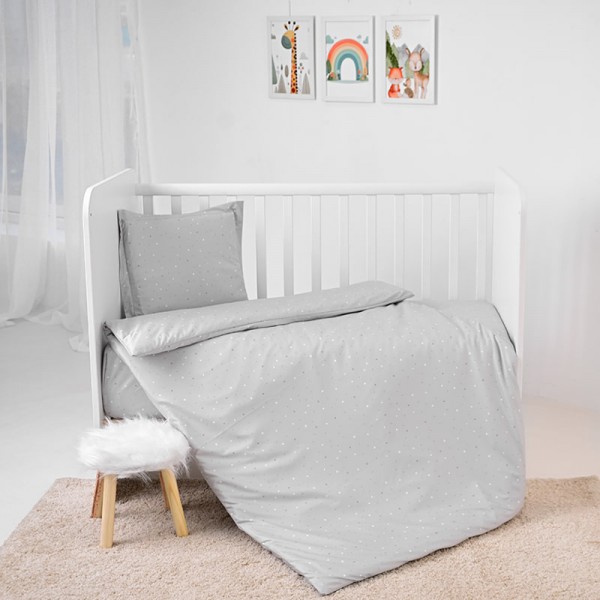 Бебешко спално бельо от ранфорс с плик и чаршаф Cosy, 3 части – 60х120 см, Grey Sky