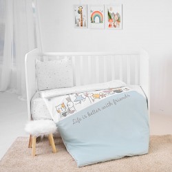 Бебешко спално бельо от ранфорс с плик и чаршаф Cosy, 3 части – 60х120 см, Happy Friends