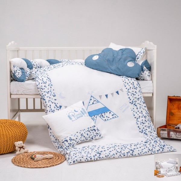 Бебешко спално бельо от четири части с висококачествена бродерия – 100х150 см, индиго