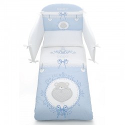Луксозно бебешко спално бельо с тристранен обиколник от памук, 4 части – Light Blue