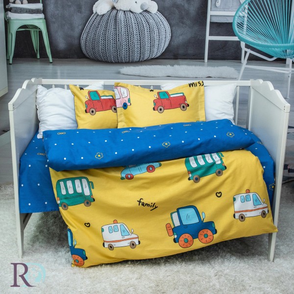 Бебешки спален комплект Yellow cars памучен сатен